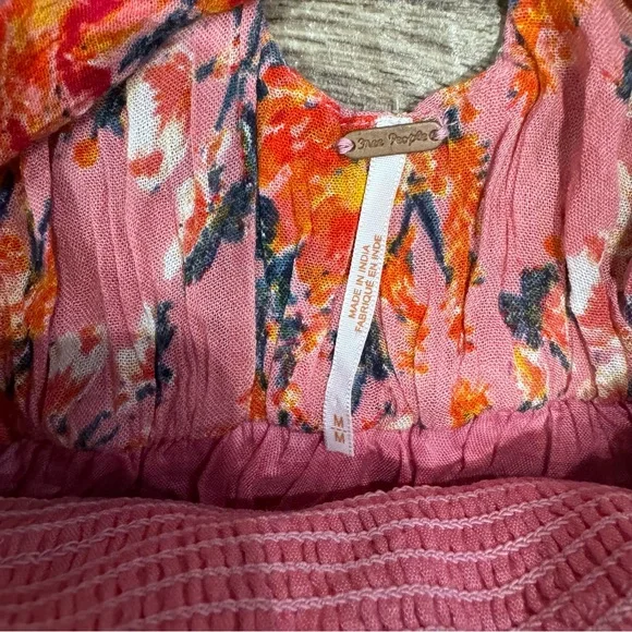 Free People Washed Ashore Mini Dress Size Medium Pink Lined Flowy Floral Dress - Picture 12 of 16